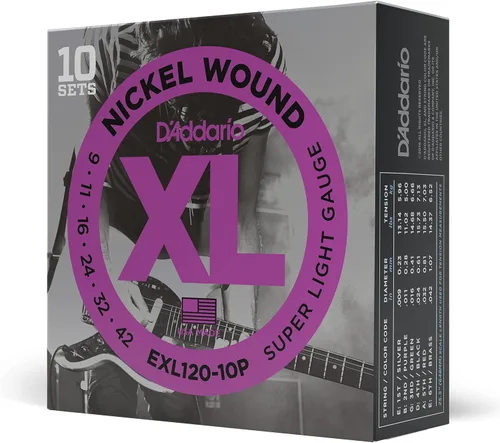 D'Addario XL EXL120-10P - Cuerdas de níquel para guitarra eléctrica de 6 cuerdas, entonación perfecta, sensación consistente, durabilidad fiable,