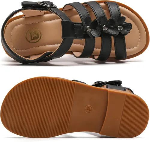 Miniatura 4 de DADAWEN Sandalias para niñas con punta abierta, lindas flores suaves, sandalias de vestir con tiras para verano, para niños pequeños, niños grandes