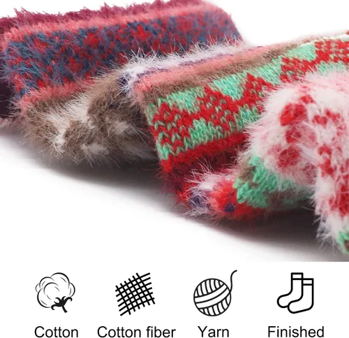 Miniatura 3 de SISOSOCK Paquete de 5 calcetines gruesos y suaves para mujer, de lana de invierno, esponjosos, acogedores, casuales, para el hogar, con caja