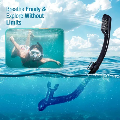 Miniatura 8 de Kraken Aquatics Snorkel seco Equipo de esnórquel profesional de calidad con válvula superior seca, cómoda boquilla de silicona y válvula de purga