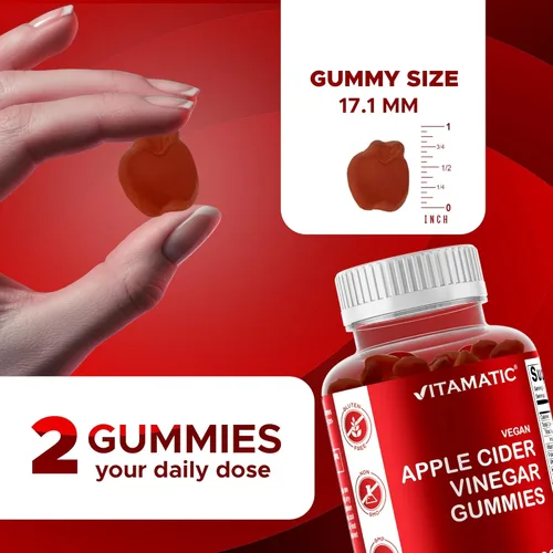 Miniatura 3 de Vitamatic Gomitas de vinagre de sidra de manzana, 1000 mg por porción, 60 gomitas veganas, gomitas ACV para desintoxicación, apoyo para la pérdida