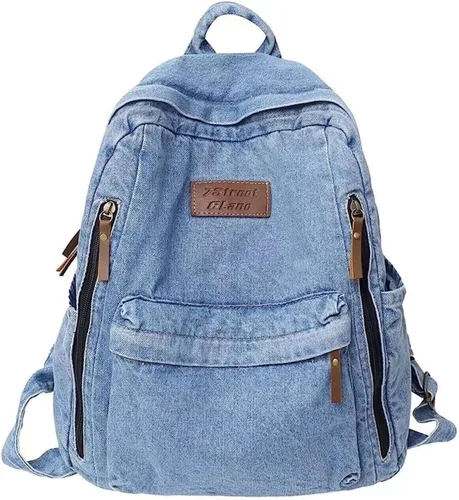 Mochila de mezclilla para mujeres y hombres, mochila vintage estilo grunge, mochila para computadora portátil, mochila retro para viajes y trabajo