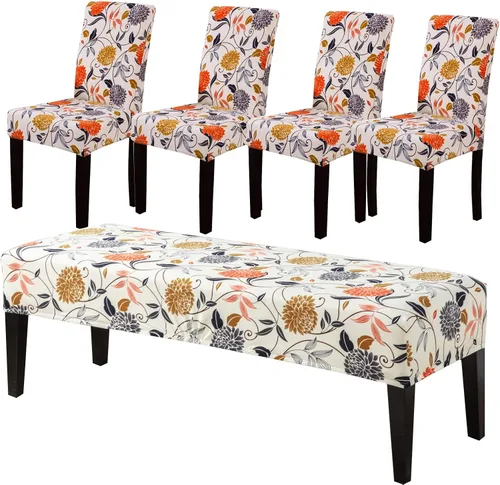 Miniatura 23 de CRFATOP 4 Piezas de Fundas Elásticas para Silla de Comedor con Funda para Banco Fundas Impresas para Silla de Comedor Fundas para Cojín de Asiento