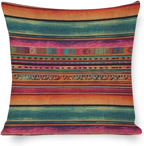 Miniatura 12 de Fundas de almohada bohemias a rayas, estilo bohemio, mexicano, retro, multicolor, funda de cojín para sofá, 16 x 16 pulgadas, fundas de almohada
