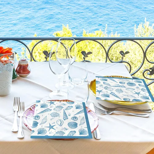 Miniatura 7 de AnyDesign Paquete de 100 servilletas de almuerzo de concha de mar, conchas de océano azul, conchas de playa, servilletas de papel desechables