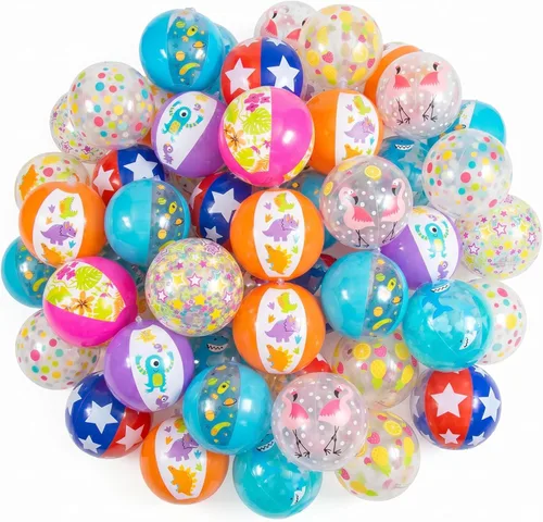 Fun Express Juego de 50 mini bolas de playa a granel, juguetes inflables de piscina de 5 pulgadas para niños de 4 a 8 años | Juegos de playa