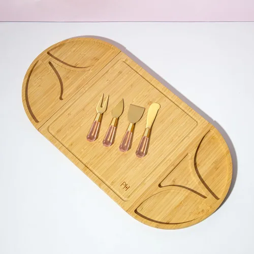 Miniatura 2 de Juego de tabla para embutidos y bandeja de servir Paris Hilton, tabla de bambú magnética y personalizable con utensilios para queso, set de 7