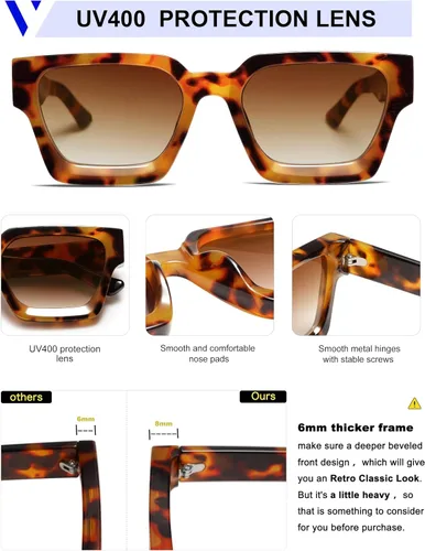 Miniatura 5 de VANLINKER Gafas de sol cuadradas gruesas para hombres y mujeres, retro, rectangulares, con protección UV400, VL9731