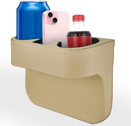Soporte para tazas de coche, organizador de asiento delantero automático, portavasos multifuncional con cubierta de piel sintética, caja de