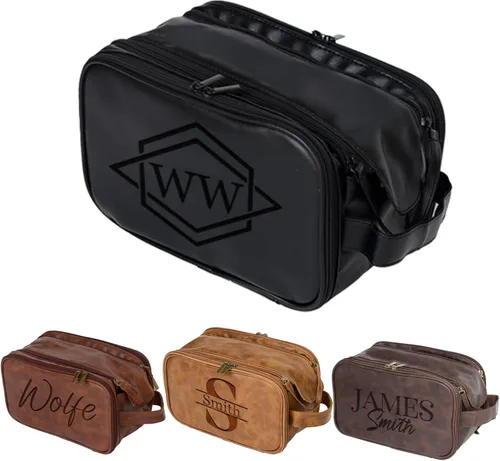 Xpanrous Neceser personalizado para hombres, padrinos de boda personalizados de piel sintética, kit de afeitado, regalo hecho a mano para el día del