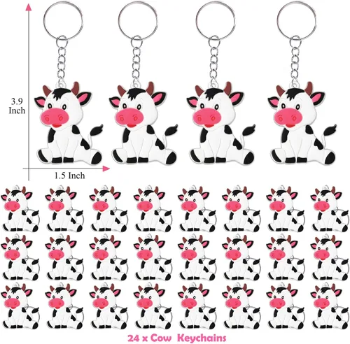 Miniatura 6 de CiciBear Paquete de 24 llaveros de vaca para decoración de fiesta para invitados, fiesta temática de vaca, animales de granja, baby shower, fiesta