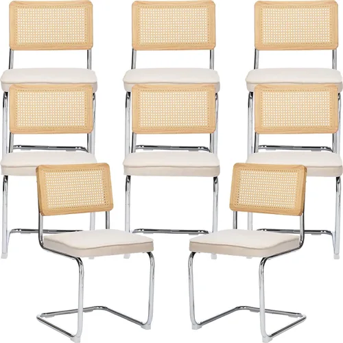 Miniatura 11 de ODUSE-DAILY Black Modern Rattan Dining Chairs Set of 4, Linen Fabric Upholstered Kitchen & Dining Room Chairs Set of 4, Sillas de Comedor, Cane