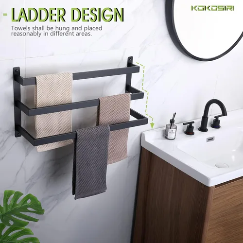 Miniatura 4 de KOKOSIRI Toalleros negros para toallas de baño, 3 niveles, escalera, para colgar en la pared, estantes de acero inoxidable, B5006BK-L24 Negro mate
