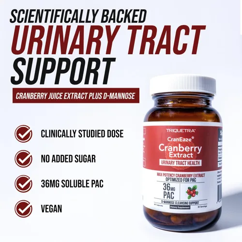 Miniatura 10 de CranEaze®: Extracto de Jugo de Arándano Plus D-Manosa – 36 mg PAC, 100% PAC Soluble - Apoya la Salud del Tracto Urinario – Las Píldoras de Arándano