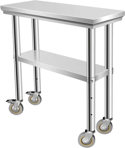 Mesa de acero inoxidable para preparación de 30 x 12 pulgadas, mesa de trabajo resistente con 4 ruedas para cocina comercial, restaurante, hogar y