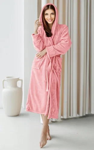 Miniatura 5 de NY Threads - Bata de baño de vellón con capucha para mujer, larga y afelpada