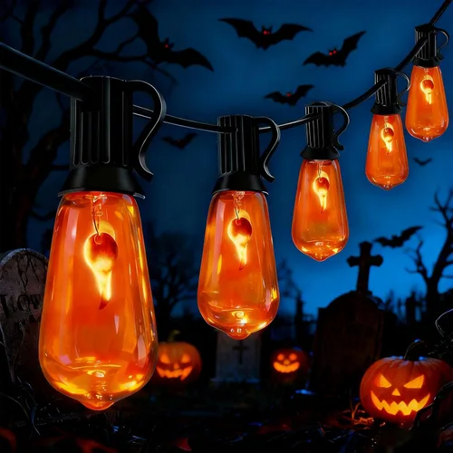 Oviejo Guirnalda de luces de Halloween de 10 pies con 10 bombillas parpadeantes, lámpara de Halloween con certificación UL IP44 impermeable para uso