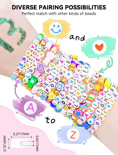 Miniatura 4 de ARTDOT Kit de 1400 cuentas de letras para hacer pulseras de amistad, 28 estilos surtidos de suministros de fabricación de joyas, juego de cuentas