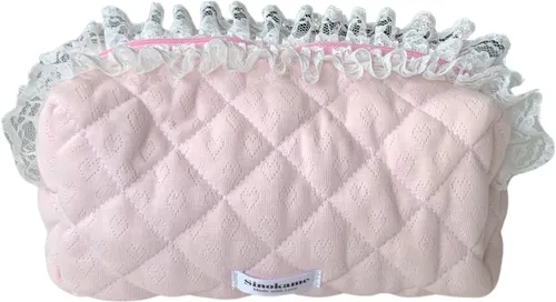 Miniatura 10 de SINOKAME Bolsa de maquillaje acolchada, bolsa de cosméticos hecha a mano de fresa, estuche organizador de maquillaje floral de coqueta, organizador