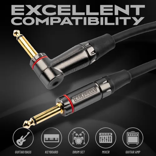 Miniatura 4 de Cableworks By Gator Cases Headliner Series Premium 3 pies recto a ángulo recto cable para instrumentos de guitarra (GCWH-INS-03RA)
