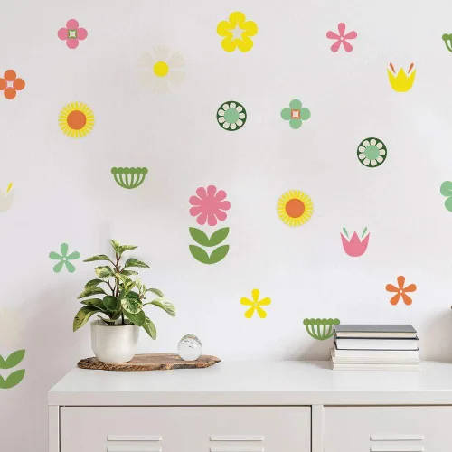 Tempaper Calcomanías de pared retro florales autoadhesivas, multicolor Floral retro