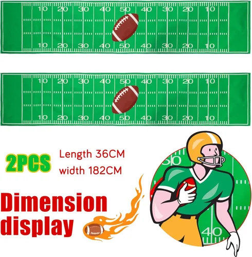 Miniatura 3 de Tegeme 2 piezas de camino de mesa de fútbol americano, decoraciones desechables de lino, mantel rectangular verde para cumpleaños, decoración