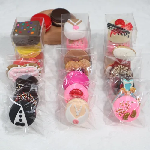 Miniatura 6 de ROSPAKTEK 100 bolsas transparentes para macarrones de 3.5 x 3.5 pulgadas, bolsas Oro cubiertas de chocolate, bolsa para galletas, bolsa de celofán
