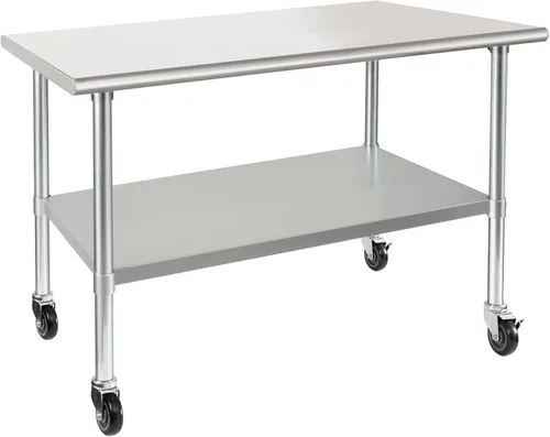 Miniatura 11 de HARDURA Mesa comercial de acero inoxidable para preparación y trabajo con ruedas, mesa de metal resistente con ruedas, NSF 430, 14 x 30 pulgadas