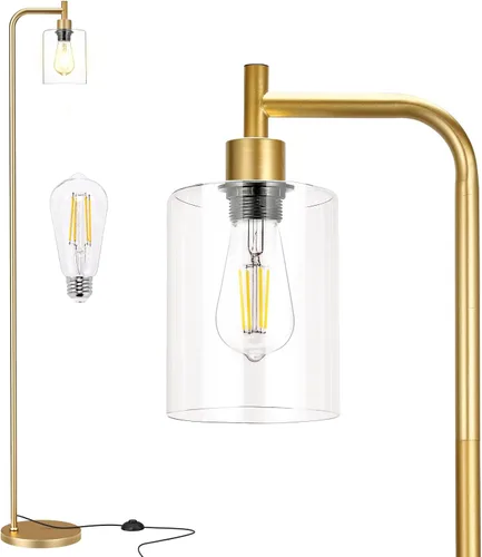 Miniatura 17 de Ziisee Lámparas de pie para sala de estar, lámpara de pie con pantalla de vidrio ámbar, lámpara de pie moderna con bombillas LED, lámpara de pie