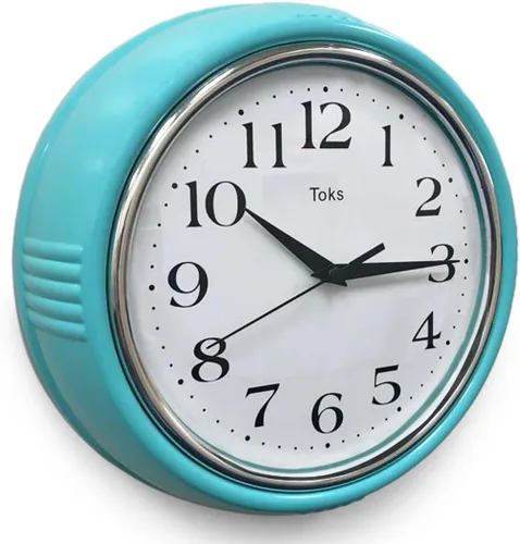 Miniatura 14 de Lily's Home Reloj de pared retro, diseño vintage de 9.5 pulgadas, movimiento de cuarzo silencioso sin tictac, funciona con pilas, perfecto para Rojo