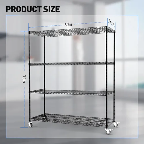 Miniatura 3 de Rengue Estantería de alambre de 4 niveles con ruedas, estantes de almacenamiento de metal de 60 x 24 x 72 pulgadas, estantes de almacenamiento