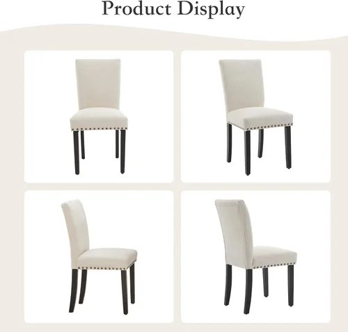 Miniatura 5 de Garvee Juego de 2 sillas de comedor Parson tapizadas de tela con ribete de cabeza de clavo/asiento acolchado, silla Parson moderna y elegante