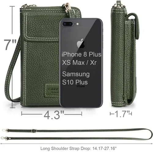 Miniatura 2 de Bolsa cruzada de piel para teléfono celular, con ranuras para tarjetas con protección de interferencia de radiofrecuencia (RFID), de cuero