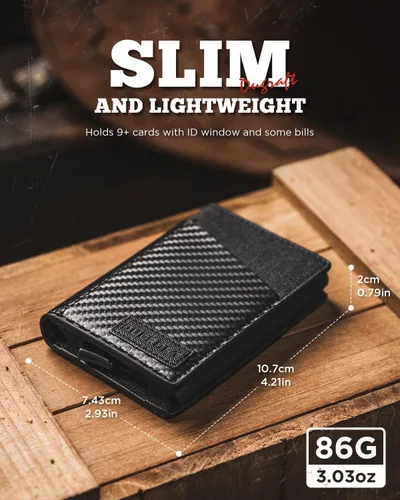 Miniatura 4 de DUGRAFT Cartera para tarjetas con ventana de identificación, para hombre, bloqueo RFID, minimalista, delgada, plegable, funda para tarjetas