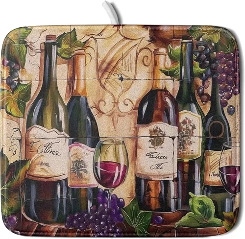 Miniatura 79 de Tapete de Secado de Platos de Sandía de Verano de Microfibra, Tapetes Escurridores de Platos de Cuadros de Búfalo de Limón Amarillo 16x18 Pulgadas