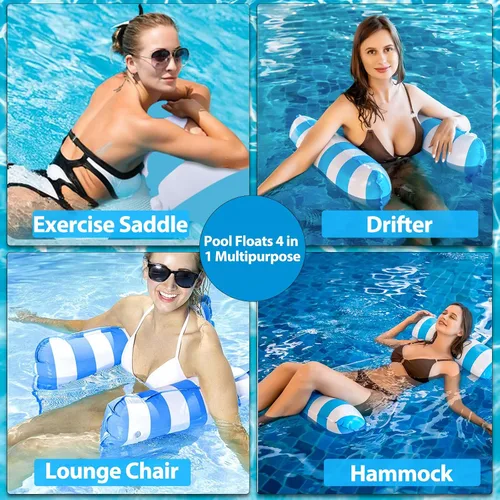 Miniatura 2 de Paquete de 3 flotadores inflables para piscina, hamaca 4 en 1, multiusos para adultos, hamaca de agua para natación, playa, flotadores, sillones