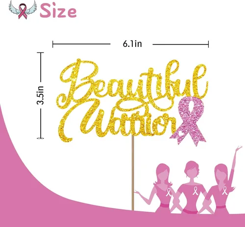 Miniatura 2 de Hermoso adorno para tartas de guerrero, decoración de pastel de conciencia sobre el cáncer de mama, letrero de cinta rosa para cáncer de mama