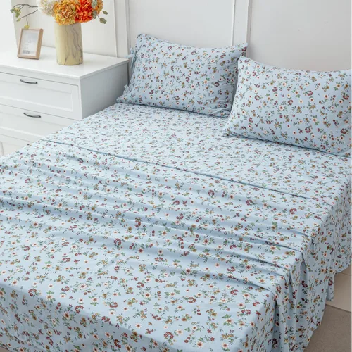 Miniatura 57 de FADFAY Juego de sábanas de tamaño individual para niñas, ropa de cama de algodón con flores, sábanas rosa pálido y amarillo claro con rosetas, ropa