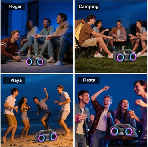 Miniatura 8 de KMAG Altavoz Bluetooth inalámbrico, altavoz de 80 W con graves más profundos, IPX7 impermeable, tiempo de reproducción de 20 horas, luces frías