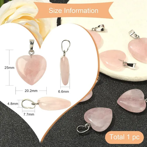 Miniatura 3 de DanLingJewelry 1 dije de corazón de cuarzo rosa natural con piedras preciosas y corazón de cristal curativo para mujeres y niñas