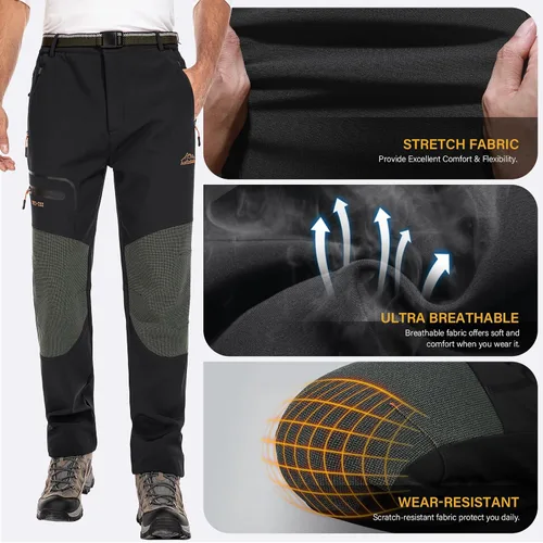 Miniatura 3 de Men's Snow Ski Hiking Pants Fleece Lined Softshell Windproof Winter Insulated Cargo Pants with Zipper Pockets