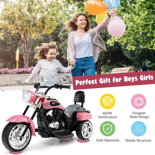 Miniatura 2 de Costzon Motocicleta Infantil, Motocicleta de Paseo a Batería de 6V con Claxon, Faro, Motocicleta Chopper de 3 Ruedas Estable, Motocicleta Eléctrica