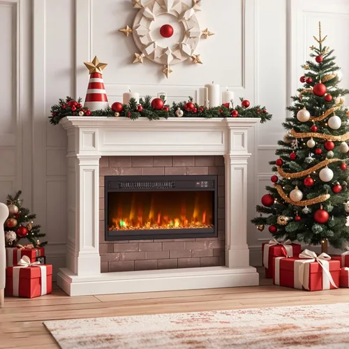 Miniatura 2 de SIMOE - Chimenea eléctrica de 23 pulgadas, chimenea empotrada de 1500 W con llama multicolor y cama de brasas de cristal, temporizador de 9 horas