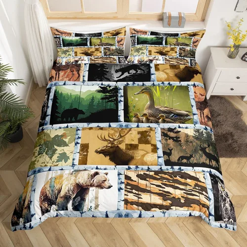 Miniatura 10 de Funda de edredón de ciervos de alce, juego de ropa de cama de animales del bosque, decoración rústica de granja, funda de edredón individual