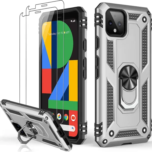 Miniatura 114 de LUMARKE Funda para Google Pixel 5 con protector de pantalla, pasa 16 pies, probada en caídas, grado militar, con soporte de anillo magnético, Rojo