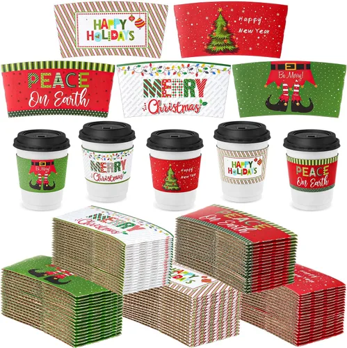 Miniatura 11 de Remerry Paquete de 125 fundas de papel desechables para tazas de café de invierno, Navidad, Papá Noel, té, chocolate caliente, cacao, para tazas