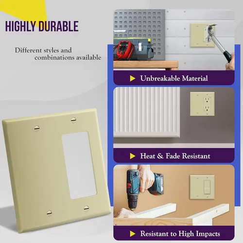 Miniatura 4 de ENERLITES - Placa de pared combinada para interruptor de vaivén decorativo/toma de corriente en blanco, tamaño estándar, cubierta de interruptor