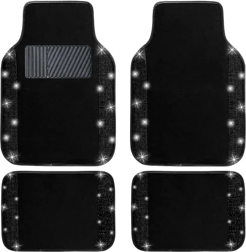 Miniatura 10 de NBTEPEM Juego completo de alfombrillas brillantes para piso de automóvil y funda para volante, ajuste universal para la mayoría de los automóviles