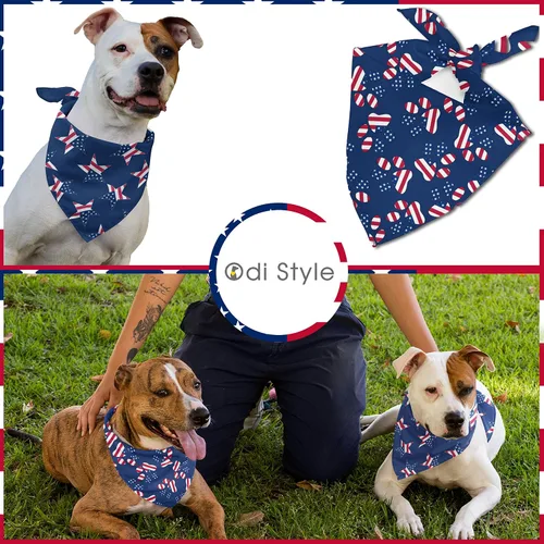 Miniatura 5 de Bandana para perro del 4 de julio, paquete de 2 bandanas de perro con bandera estadounidense para perros medianos y grandes, patriótico de Estados