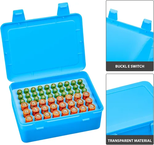 Miniatura 2 de ALCYON Caja de almacenamiento organizadora de baterías, soporte de caja de garaje para 24* AA, 30* pilas AAA (bolsa no incluye baterías) (azul)